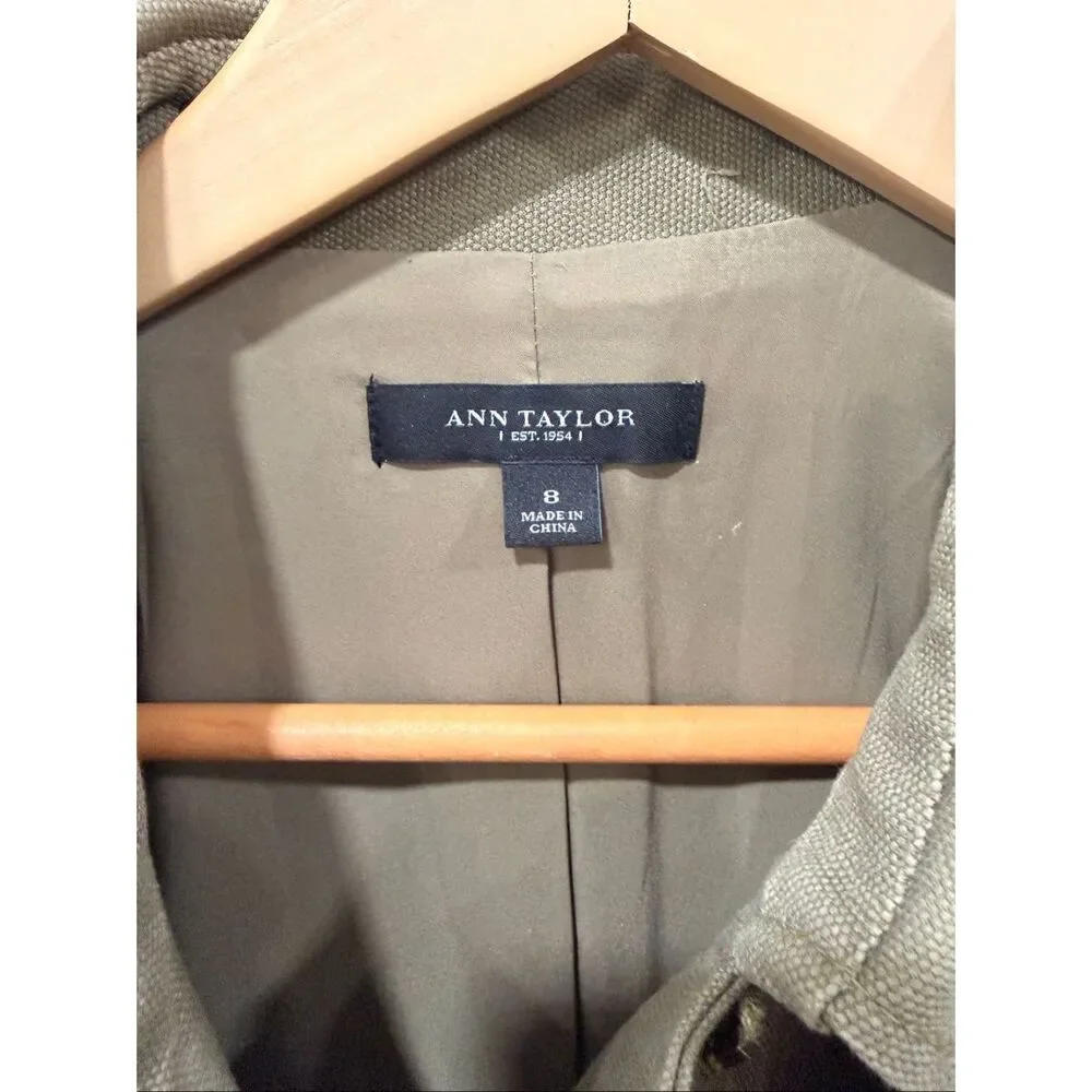 Ann Taylor Khaki Cotton Utility Crop‎ Jacket Size 8